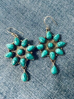 Turquoise Sunburst Drop Earrings - Women Jewelry